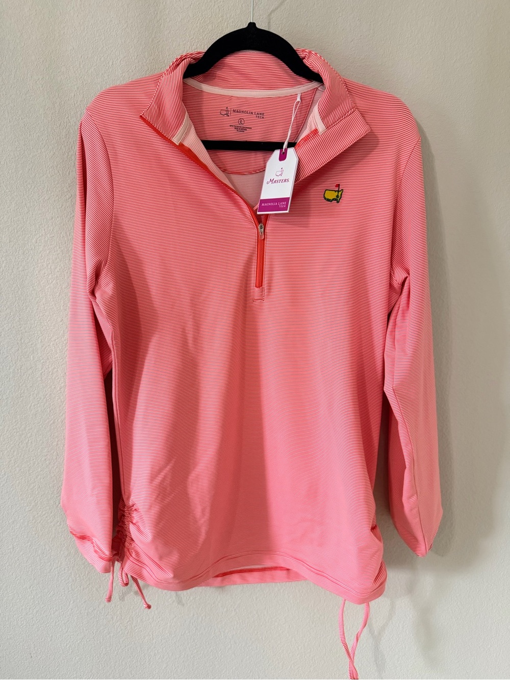 Magnolia Pink Striped 1/4 Zip Pullover with Embroidered Logo